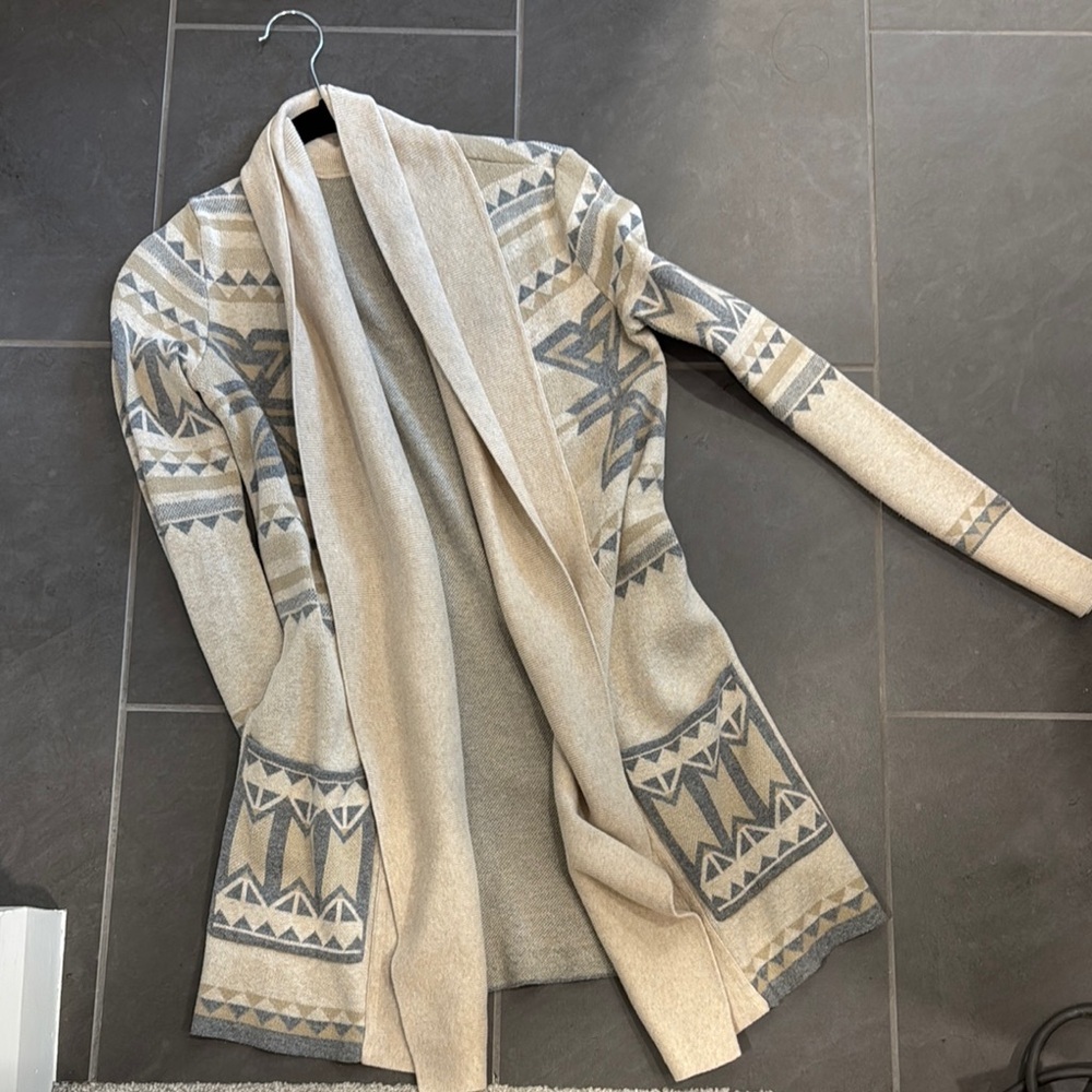 Geometric Patterned Beige and Gray Women's Sweater
